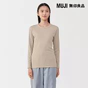 【MUJI 無印良品】女棉保暖厚織圓領長袖T恤 S 米黃