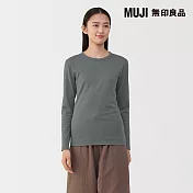 【MUJI 無印良品】女棉保暖厚織圓領長袖T恤 S 灰白