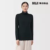 【MUJI 無印良品】女棉保暖厚織高領長袖T恤 S 黑色