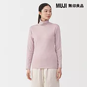 【MUJI 無印良品】女棉保暖厚織高領長袖T恤 S 淺粉