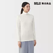 【MUJI 無印良品】女棉保暖厚織高領長袖T恤 S 柔白