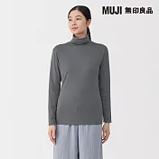 【MUJI 無印良品】女棉保暖厚織高領長袖T恤 S 灰白