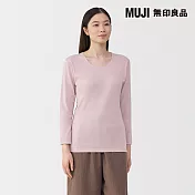 【MUJI 無印良品】女棉保暖厚織U領八分袖T恤 S 淺粉