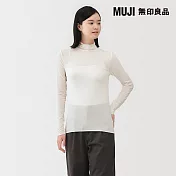 【MUJI 無印良品】女透明感高領長袖 T 恤 S 柔白