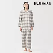 【MUJI 無印良品】女無側縫法蘭絨長袖家居睡衣 S 薰衣草紫格紋