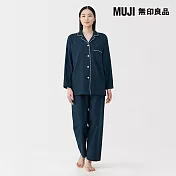 【MUJI 無印良品】女無側縫法蘭絨長袖家居睡衣 S 暗藍