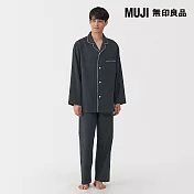 【MUJI 無印良品】男無側縫法蘭絨長袖家居睡衣 S 深灰紋樣