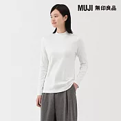 【MUJI 無印良品】女起毛針織半高領長袖T恤 S 白色