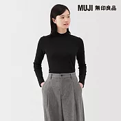 【MUJI 無印良品】女起毛針織半高領長袖T恤 S 黑色