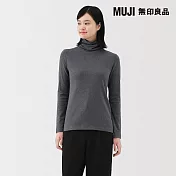 【MUJI 無印良品】女起毛針織高領長袖T恤 S 墨灰