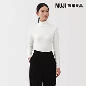 【MUJI 無印良品】女起毛針織高領長袖T恤 S 白色