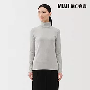 【MUJI 無印良品】女起毛針織高領長袖T恤 S 淺灰