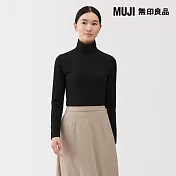 【MUJI 無印良品】女起毛針織高領長袖T恤 L 黑色