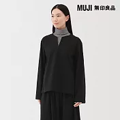 【MUJI 無印良品】女縱橫彈性起毛長袖套衫 S 黑色
