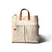 點子包【icleaxbag】口袋新M號帆布包 側背包 手提包 真皮牛皮提把 可調式背帶 厚磅帆布 台灣製造 米白色