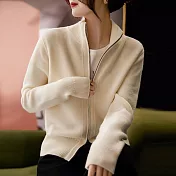 【MsMore】 外搭氣質大碼立領拉鍊針織加厚短款毛衣外套# 125746 FREE 米白色