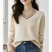 【MsMore】 羊毛感韓版’雞心領針織長袖上衣# 125954 FREE 米杏色