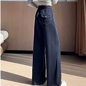 【MsMore】 復古袋蓋絲織牛仔褲寬鬆顯瘦垂感慵懶直筒長褲# 126193 M 藍色