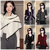 【MsMore】 小香風針織V領收腰披風2件式上衣# 126199 FREE 白色