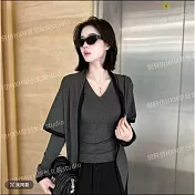 【MsMore】 小香風針織V領收腰披風2件式上衣# 126199 FREE 灰色