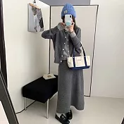 【MsMore】 假2件撞色連帽針織毛衣長裙2件式套裝# 126202 FREE 灰色