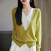 【MsMore】 大碼羊毛V領拼色假兩件毛衣長袖針織上衣# 126207 FREE 黃色