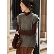 【MsMore】 簡約減齡圓領針織百搭背心上衣# 126208 FREE 灰色