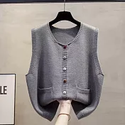 【MsMore】 圓領針織背心毛衣百搭上衣# 126209 FREE 灰色