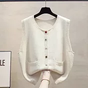 【MsMore】 圓領針織背心毛衣百搭上衣# 126209 FREE 米白色