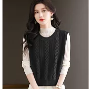 【MsMore】 圓領羊毛針織輕奢疊穿寬鬆百搭毛衣背心# 126215 FREE 黑色