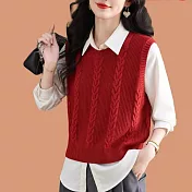 【MsMore】 圓領羊毛針織輕奢疊穿寬鬆百搭毛衣背心# 126215 FREE 紅色