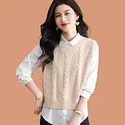 【MsMore】 圓領羊毛針織輕奢疊穿寬鬆百搭毛衣背心# 126215 FREE 米白色