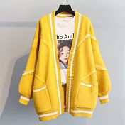 【MsMore】 拼色針織衫慵懶風毛衣外套# 126230 FREE 黃色