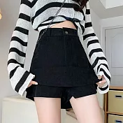 【MsMore】 大碼韓國磨毛彈力大碼帶假兩件包臀褲裙# 126241 M 黑色