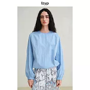 ltyp旅途原品 色織100%匹馬棉小衫 極簡休閒大碼上衣女 M L  M 海鹽藍