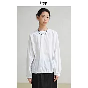 ltyp旅途原品 色織100%匹馬棉小衫 極簡休閒大碼上衣女 M L  M 月牙白