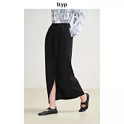 ltyp旅途原品 人字紋天絲亞麻斜開衩半身裙裹身黑色直筒半裙女 M L  M 經典黑