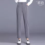 【初色】商務風簡約顯瘦純色高腰九分褲直筒褲西裝褲哈倫褲休閒褲寬褲長褲-共3色-15766(M-2XL可選) M 灰色