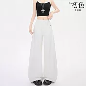 【初色】休閒風純色寬鬆單扣收腰垂感顯瘦休閒褲寬褲長褲-共3色-15767(M/L可選) M 白色