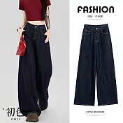 【初色】休閒風純色口袋顯瘦闊腿牛仔褲休閒褲寬褲長褲-黑色-15819(M-XL可選) M 黑色