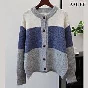 【AMIEE】休閒圓領毛衣外套(KDCQ-516) FREE 藍色