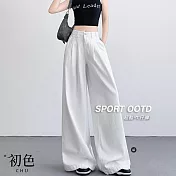 【初色】休閒寬鬆純色百搭顯瘦顯高闊腿落地褲寬褲長褲-共2款-15771(M-XL可選) M 白色加長款