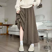 【初色】軟糯風寬鬆純色高腰垂感闊腿褲休閒褲寬褲長褲-共9色-15781(M/L可選) M 咖色