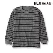 【MUJI 無印良品】兒童雙面起毛圓領長袖T恤 110 墨灰橫紋