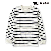 【MUJI 無印良品】兒童雙面起毛圓領長袖T恤 110 深藍橫紋