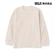 【MUJI 無印良品】兒童雙面起毛圓領長袖T恤 110 米黃橫紋