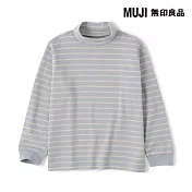 【MUJI 無印良品】兒童雙面起毛半高領長袖T恤 110 煙燻藍橫紋
