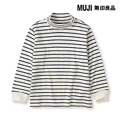 【MUJI 無印良品】兒童雙面起毛半高領長袖T恤 110 深藍橫紋