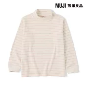 【MUJI 無印良品】兒童雙面起毛半高領長袖T恤 110 米黃橫紋