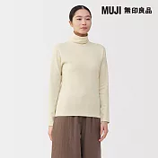 【MUJI 無印良品】女棉混羊毛保暖高領長袖T恤 S 象牙白
